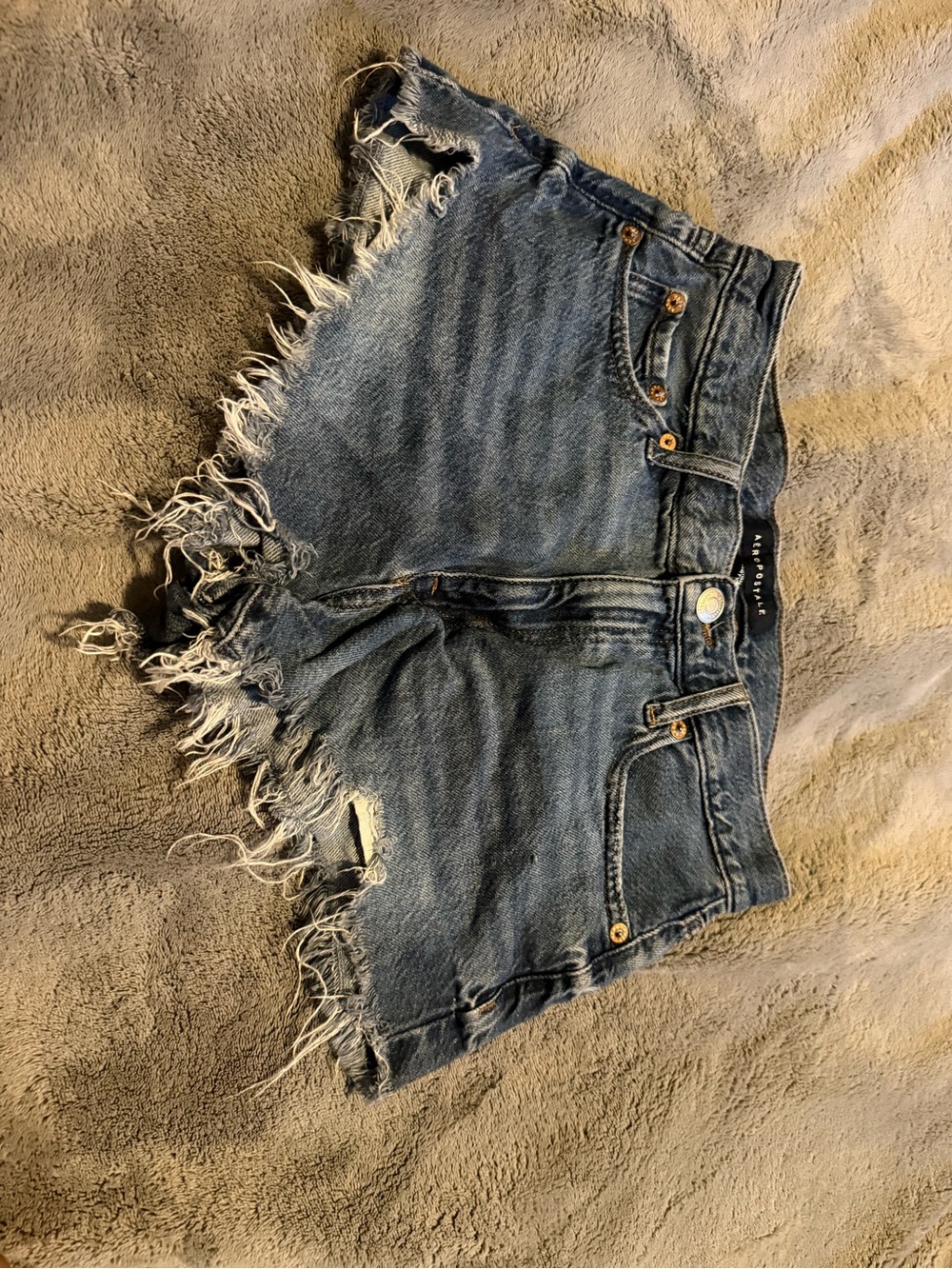 Aeropostale Women's Frayed Hem Distressed Blue Denim Shorts
